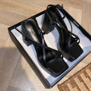 PrettyLittleThing Black Textured Heels